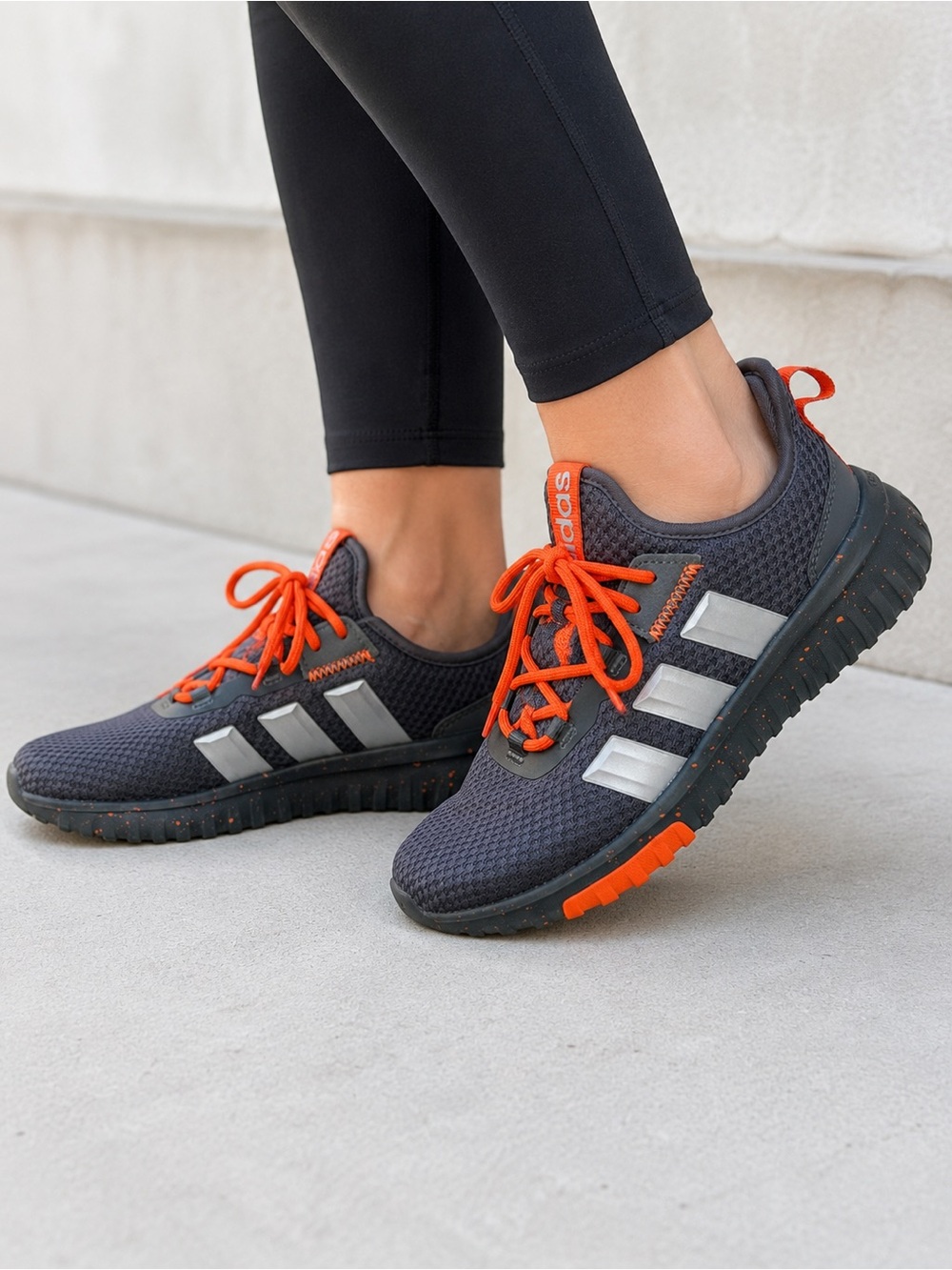 Adidas Cloudfoam Women Size 5 Gray Orange Running Sneakers Athletic Shoes